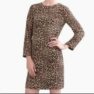 J. Crew Factory Leopard Shift Dress Long Sleeve Crew Neck Size 0